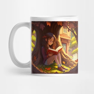 Girl reading a book under a tree Mug